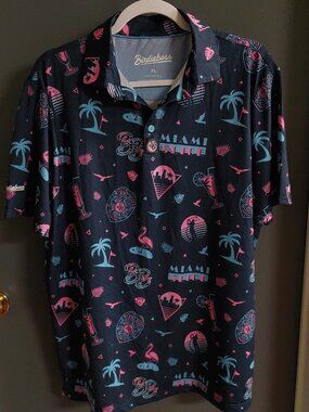 Birdieboss Miami Slice Performance Golf Polo Shirt Mens XL Neon Retro Vacation